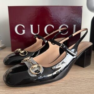 Gucci Women’s Horsebit Patent Leather Slingback Pumps